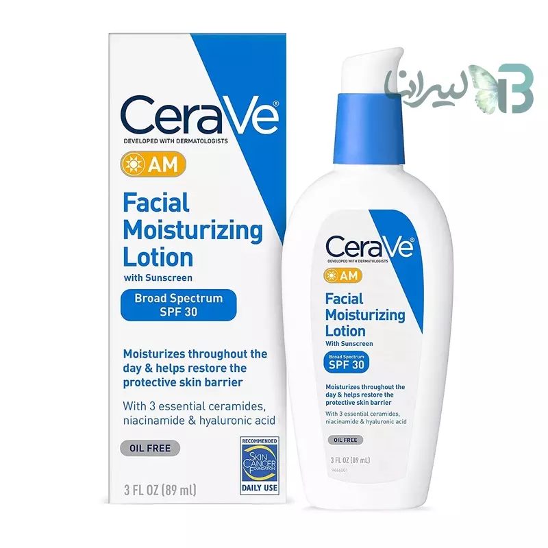 لوسیون ضد آفتاب بی‌رنگ سراوی SPF 50 مدل AM مناسب پوست‌های معمولی حجم 89 میلی‌لیتر